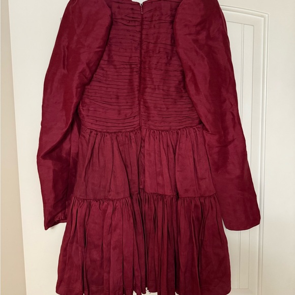 AJE Impasto Burgundy V-Neck Puff Sleeve Mini Dress AJE Impasto Burgundy V-Neck Puff Sleeve Mini Dress